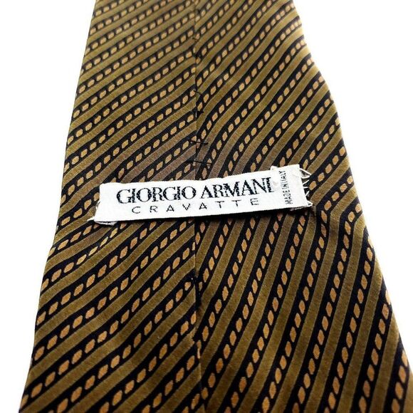 Giorgio Armani Brown Silk Tie Woven Short Regimental Striped - Picture 5 of 6